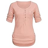 iYmitz Tunika Oberteil Damen Langarm Weihnachten Blusen Elegante Frauen Solide Langarm Knopf Bluse Beiläufig Täglich Pullover Tops Shirt Mit T