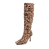 Binggong High Heels Stiefel Overknee Damen Vintage Leopardenmuster Langschaftstiefel mit Pfennigabsatz Stiefel Sexy Reißverschluss Winterstiefel Klassische Stiefel Lange S