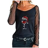 Sweatshirt Damen Sexy Mesh Oberteil Damen Patchwork Pullover Bedruckte Tshirts Damen Rundhals Bluse Damen Casual Top Damen Basic Langarmshirt Damen Lockere Pullis Damen Tops Elegante S