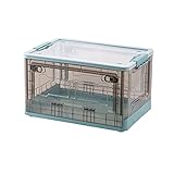 Stapelbare Aufbewahrungsbox Lebensmittel Organizer Faltbar Kisten Container mit Doppeltür,Plastik Aufbewahrungsbox Kofferraumbox,Klar Faltbare Aufbewahrungsboxen mit Deckel-Blau 55l(19.6x14x12.2inch)