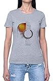 Akustisch Gitarre Damen T-Shirt Grau Rundhals Leichtes Lässiges Kurzarm Women's Grey Crew Neck Casual Short S