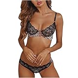 FGAUG Damen Sexy Negligee Lingerie Anzug Französisch Sexy Ultradünnes Leopardenmuster Bügel Dünnes Spitzen Reizwäsche BH und Slip Dessous Sexy