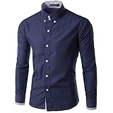 Syliababy Herren Button Down Hemd Freizeit Knopf Langarm Shirt Mode Langarm Slim Fit Oberteil Freizeithemd Arbeitshemd Langarm T-Shirts Bluse Top