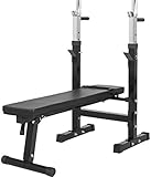 GORILLA SPORTS® Hantelbank mit Ablage - Dip-Station, Verstellbare Höhe und Neigungswinkel, Klappbar, bis 200 kg, Schwarz oder Weiß - Drückerbank, Flachbank, Multifunktion, Trainingsbank