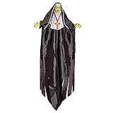 Widmann 10043 - Zombie-Nonne mit pulsierend, blinkenden LED-Augen, 137 cm, Dekoration, Hängedekoration, Gespenst, Geist, gruselig, Halloween, Mottoparty