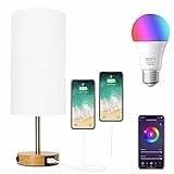 MGRECK Schreibtischlampe Nachttischlampe mit 2 USB-Anschlüssen mit intelligenten LED-Glühbirnen Nachttischlamp