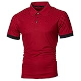 CFWL Sommer T-Shirt Herren Kurzarmhemd Mode Kurzarm Bedruckt Schmal Geschnittene Kurzarm Vintage Gewaschen Hemd Leinenhemd Langarm Freizeithemd Sommerhemd Regular Rot L