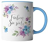vanVerden Tasse - Ficken Sie sich - Aquarell Blumen Blau - beidseitig Bedruckt - Geschenk Idee Kaffeetassen, Tassenfarbe:Weiß/B