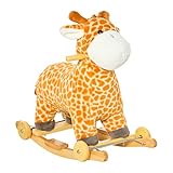 HOMCOM 2-IN-1 Schaukelpferd mit Räder Plüsch Schaukeltier Babyschaukel Spielzeug für 36-72 Monaten Giraffen-Design Gelb 63 x 38 x 63