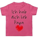 Vatertagsgeschenk Papa Tochter & Sohn Baby - Ich hab Dich lieb Papa Herz schwarz - 12/18 Monate - Pink - Geschenk - BZ02 - Baby T-S