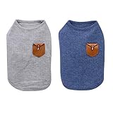 YAODHAOD Minimalistisches Hunde-T-Shirt, Hundekatzen-Kleidung, blau und grau, 100% Baumwolle, für Mini-Hund, kleinen Hund und Katze (2er Pack) (L-Geeignet für Katzen und Chihuahua, Blau und grau)