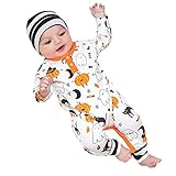 BIBOKAOKE Baby Strampler für Säuglinge Neugeborene Jungen und Mädchen Kleinkind Baby Kleidung Overall mit Halloween-Karikaturen-Print Babykleidung Romper Weiche Jumpsuit Bekleidung