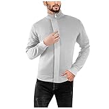 Herren-Cardigan-Pullover, leger, schmale Passform, Golfjacke, durchgehender Reißverschluss, langärmelig, Waffelstrick, Fleece, A14_weiß, X-Larg