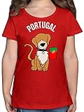 Fussball WM 2022 Fanartikel Kinder - Fußball EM Portugal Hund - 116 (5/6 Jahre) - Rot - t-Shirt mädchen Portugal - F131K - Mädchen Kinder T-S