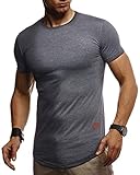 Leif Nelson Herren Sommer T-Shirt Rundhals Ausschnitt Slim Fit Baumwolle-Anteil Cooles Basic Männer T-Shirt Crew Neck Jungen Kurzarmshirt O-Neck Kurzarm Lang LN8294 Anthra M