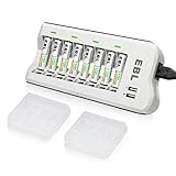 EBL Akku ladegerät inkl. 8X AAA 1100mAh für NI-MH AA, AAA, NI-MH Akkus 2 USB Gerät 8-Fach Multi Batterie ladegerät zum Laden & Entladen für AA & AAA Akkus Universal batterien Ladeg