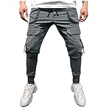 Herren Bequeme Regular Fit Cargohose Outdoor Slim Fit Sport Fitness Elastische Taille Hose Sweatpants Jogginghose Trainingshose Fitnesshose Sporthose mit Taschen Frühling