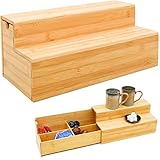 DuneDesign Bambus Box für Kaffee und Tee - 36x17x16 Kaffeekapsel Organizer Holz Teebox mit Schub