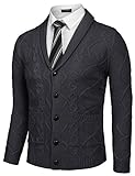 COOFANDY Herren Schalkragen Cardigan Sweater Slim Fit Merish Aran Button Down Zopfstrickpullover mit Taschen,Dunkelgrau,XL