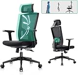 Komene Ergonomischer Bürostuhl mit Verstellbaren Armlehnen, Kopfstütze, Lordosenstütze und Rückenlehne, Computerstühle mit 2D Armlehne für Zuhause und Büro, Einfach Installieren, 136KG, Schw