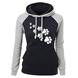 SALEBLOUSE Damen Lustiger Druck Langarm Hoodies Kordelzug Farbblock Dicker Warmer Pullover Jumper Tops Frauen Mode Winter Leichtes Sweatshirt Kapuzenpullover Outwear Mantel mit Käng