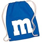 Shirt-Panda Turnbeutel M&M Karneval Fasching Gruppen-Kostüm Baumwoll-Beutel Rucksack Tasche Royalblau (Druck Weiß)