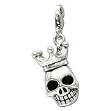 SilberDream Charm 925 Echt Silber Anhänger schwarz Totenkopf Krone 3D FC694