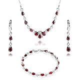 LillyMarie Damen Schmuck set Echt Silber Zirkonia-Steine rot Längen-verstellbar Schmucketui Brautschmuck