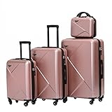 Münicase 9008 Reisekoffer Koffer Trolleys Hartschale Koffersets Beautycase-M-L-XL-Set (4tlg. Kofferset, Rosa Gold)