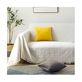 Daesar Sofa Überwurfdecke 3 Sitzer, Couch Überwurfdecke Eckcouch 180x340 Beige Weiß mit Geometrie Muster Couch Überwurfdecke Wasserdicht Baumw