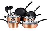 EPPMO Küchen-Set aus Aluminium, Antihaftbeschichtung, Pfannen-Set, Töpfe, Kochtöpfe und Töpfe mit Deckel, alle Arten von Küchen, inkl. Induktion ohne PFOA, 12 Teile Farb