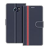 COODIO Handyhülle für Samsung Galaxy S6 Edge Handy Hülle, Samsung Galaxy S6 Edge Hülle Leder Handytasche für Samsung Galaxy S6 Edge Klapphülle Tasche, Dunkel Blau/R