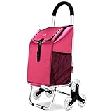 Einkaufstrolleys KUN Peng Shop Zusammenklappbarer Haushaltstuch-Taschenwarenkorb der Aluminiumlegierung, sechs Runden Klettern Fußboden Art A+ (Farbe : Red)