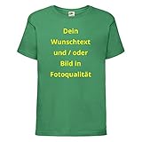 Kinder T-Shirt Bedrucken - Text und Bild individuell Jungen Mädchen T-Shirt Drucken Lassen | Personalisiert Farbe Grün, Größe 134/140