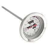 com-four® Bratenthermometer aus Edelstahl - analoges Fleischthermometer bis 120 °C - Grillthermometer - Fleischnadel - 10 cm (001 Stück)