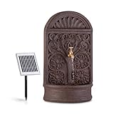 blumfeldt Blumquell Solarbrunnen, Gartenbrunnen, Zierbrunnen, Dekobrunnen, LED-Beleuchtung: weiß, mit Solarpanel, für draußen, Florale Muster, mit Akku, extra langes Kabel: 5 m, b