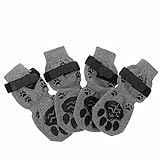 STOBOK 4 Stücke Haustier Hund Welpen Katze Nontrutschuhe Socken Anti- Slip Strick Hund Pfoten- Schutzkatze Pfotenschutz Warme Schuhe mit Entzückendem Klauen Muster für Haustiere Grau L