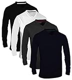 FULL TIME SPORTS® Tech 4 Pack Assorted langärmlige, lässige Top-T-Shirts mit V-Neck, Medium - Navy Weiß Holzkohle Schw