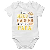 Statement Sprüche Baby - Mein Held fährt Bagger - 18/24 Monate - Weiß - Body mit Spruch - BZ10 - Baby Body Kurzarm für Jungen und M
