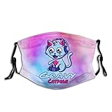 Qrdghibai One Saucy Cat Man Kindermaske mit 2 Filtern, waschbar und wiederverwendbar, verstellbare schwarze Stoffkapuze Stilvoll gestalteter Nackenschutz für Erwachsene Männer Frauen Sturmhaub
