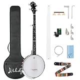 Mulucky Banjo mit 5 Saiten – volle Größe 24 Halterung aus Ahorn-Hals mit verstellbarem 2-Wege-Halsspannstab mit Anfänger-Set mit Gigbag Tuner Picks Saiten Gurt – B1106
