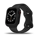 baklon Armband + Hülle Kompatibel mit Apple Watch Armband 38mm 40mm 42mm 44mm, Ersatz Armband aus Silikon für Sport Armbänder Kompatibel mit iWatch SE Series 6 5 4 3 2 1, 42mm-M/L, Schw