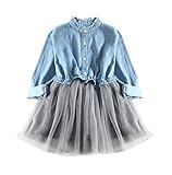 Tutu Kleid Kleinkind Kinder, DoraMe Baby Mädchen Denim Kleid Langarm Prinzessin Kleid Cowboy Kleidung Mesh Patchwork Mini Kleid für 2-7 Jahr (Hellblau, 7 Jahr)