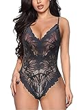 EVELIFE Damen Sexy Dessous Spitze Bodysuit Einteiler Teddy Dessous Bodysuit Druckknopf Schritt Unterwäsche, Schwarz , 38