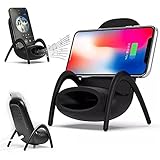 W Weiluogao Portable Mini Chair Wireless Charger Supply for All Phones, Multipurpose Phone Stand with Musical Speaker Function, Chair Shape Wireless Charger Phone Holder (Schwarz)