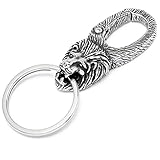 Schmuck-Checker Schlüsselanhänger mit 3D Motiven Adler Wolf Totenkopf Löwe Panther aus Edelstahl Karabinerhaken mit Schlüsselring Silber Bikerschmuck (Löwe)