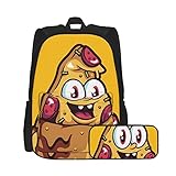 Vector Funny Pizza Cartton Charakter Unisex Rucksack und Federmäppchen Set, Multifunktionaler Rucksack Kombination Zweiteiliges Set Casual School Bookbag mit Federtasche Box für Jungen M