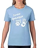 Comedy Shirts - Zombie Apokalypse Team Pfote Hand - Damen T-Shirt - Hellblau/Weiss Gr. XL