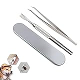 Bbtt Edelstahl Zeckenentferner Pinzette,2PCS Zeckenzange Zeckenpinzette,Tickremover Set,Zeckenentferner für Hunde,Zeckenpinzette,Haustier Hund Zecken Clip Katze Flohpinzette mit B