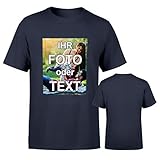 T-Shirt vollfarbig EINSEITIG Bedruckt mit eigenem Foto Text Logo Name selbst gestalten * ringgesponnene Baumwolle * digitaler Direktdruck, Farbe:Dunkelblau, Größe:L